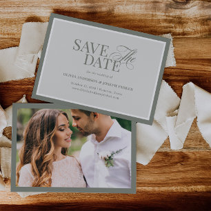 Save The Date Elegant Sage Green Photo   Luxe classique