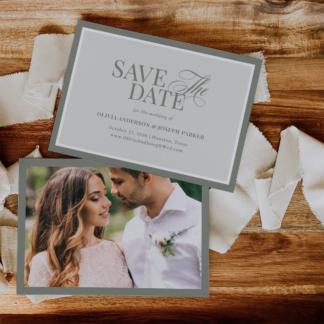Save The Date Elegant Sage Green Photo | Luxe classique (Créateur téléchargé)
