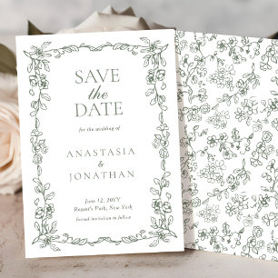 Save The Date Élégant Sage Green Vintage Mariage victorien