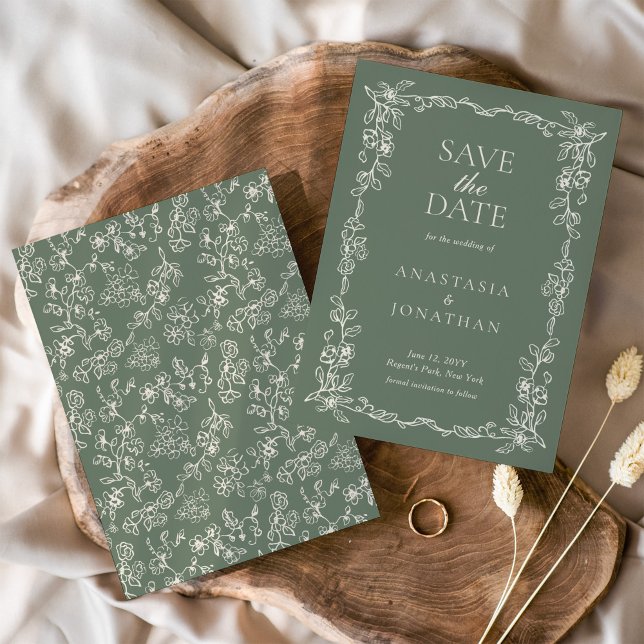 Save The Date Elegant Sage Green Vintage Wedding (Créateur téléchargé)