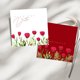 Save The Date Élégant Sauvage Rouge Cramoisi Mariage Sauvegarder