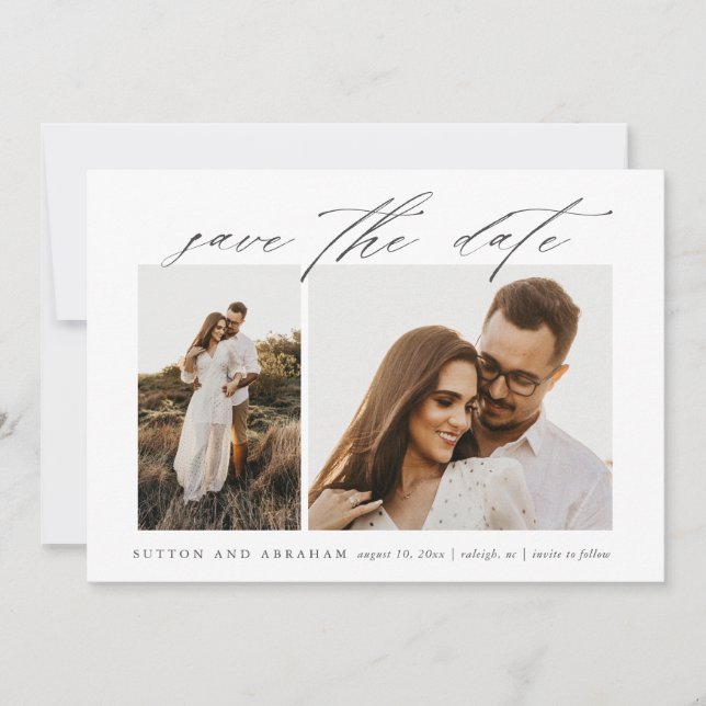 Save The Date Élégant Script 2 Photo Mariage (Devant)