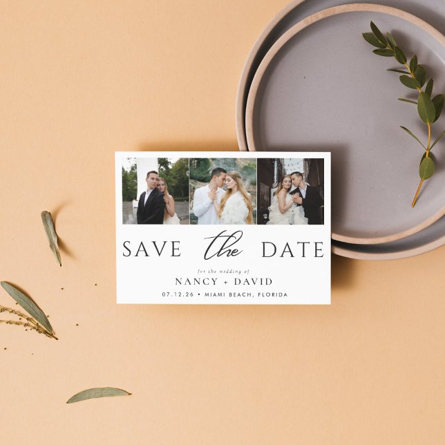 Save The Date Élégant Script 3 Collage photo mariage  (Créateur téléchargé)