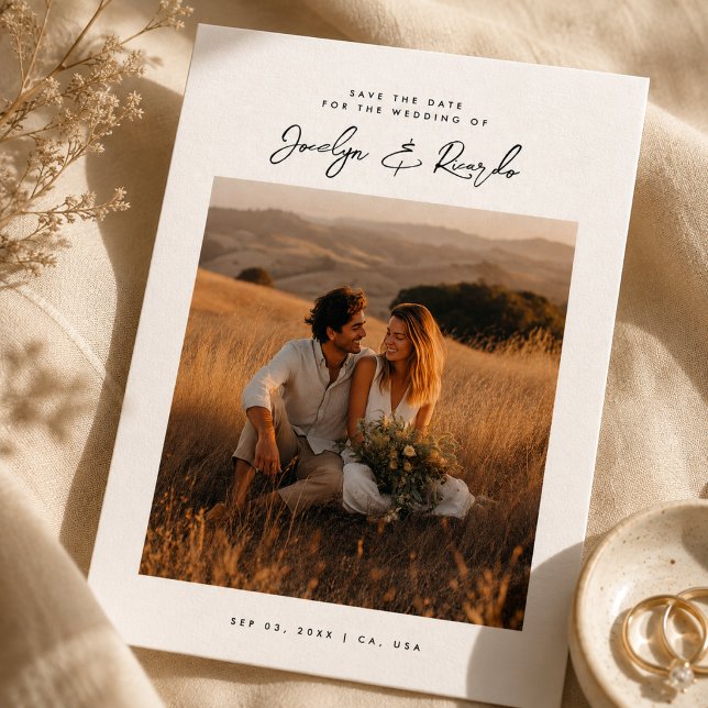 Save The Date Élégant Script Boho Photo Budget Enregistrer la Da (Créateur téléchargé)
