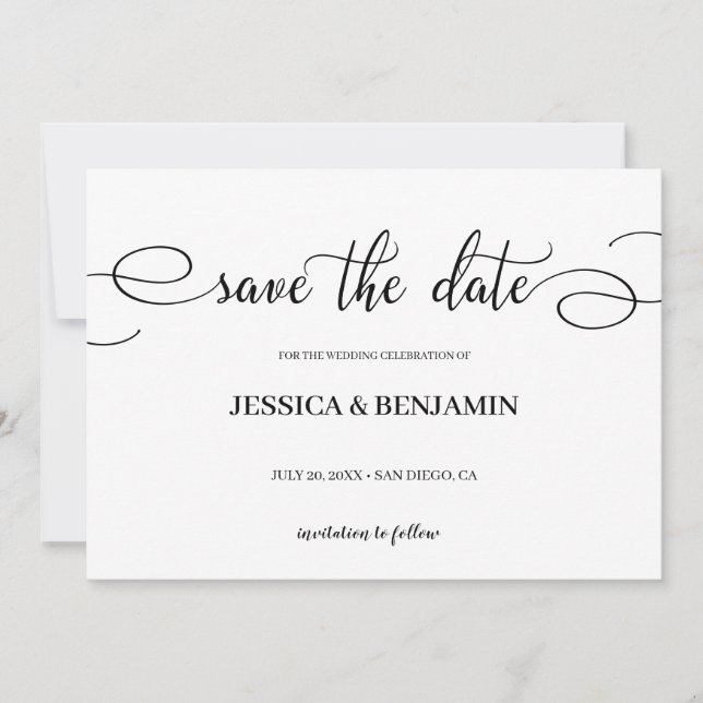 Save The Date Élégant Script Calligraphie Mariage Enregistrer la (Devant)
