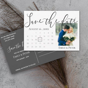 Save The Date Élégant Script Classy Back Mariage blanc photo