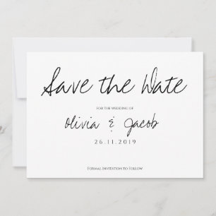 Save The Date Élégant Script Classy Mariage noir et blanc