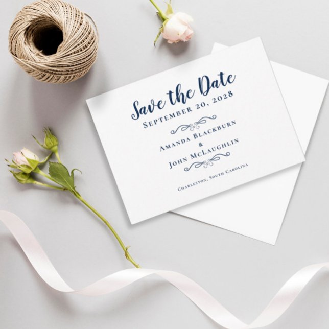 Save The Date Élégant Script Delicate Romantique Calligraphie Bl (Créateur téléchargé)