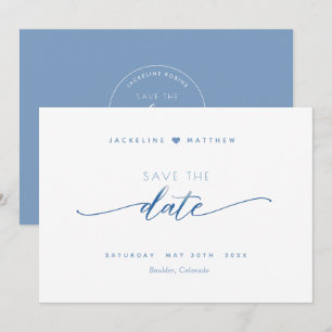 Save The Date Élégant Script, Dusty Blue, Simple Mariage