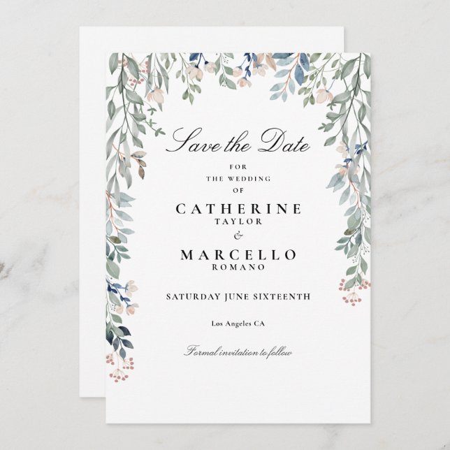 Save The Date Élégant Script Fleur sauvage Floral Mariage (Devant / Derrière)