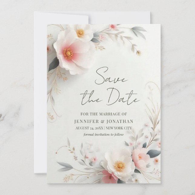 Save The Date Élégant Script Fleurs Aquarelle Enregistrer La Dat (Devant)