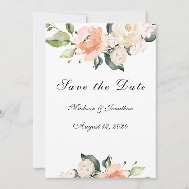 Save The Date Élégant script floral Blush (Devant)