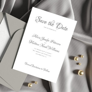 Save The Date Élégant script formel mariage noir et blanc