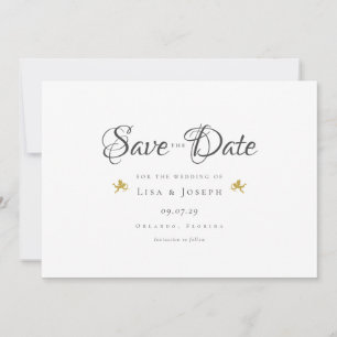 Save The Date Élégant script Gold Cupids