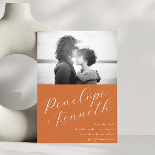Save The Date Élégant Script Mariage élégant Photo Terracotta