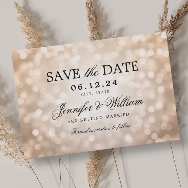 Save The Date Élégant Script Mariage Rose Gold Bokeh Lumières (Elegant Script Wedding Rose Gold Bokeh Lights Save The Date)