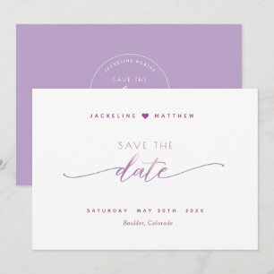 Save The Date Élégant script, Mauve Lavender Mariage simple