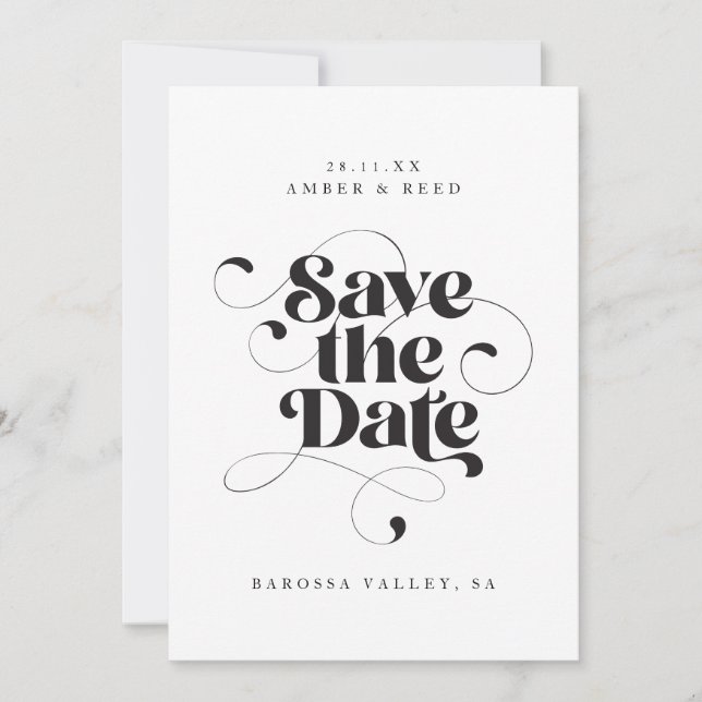 Save The Date Élégant Script moderne Black White Art Design Phot (Devant)