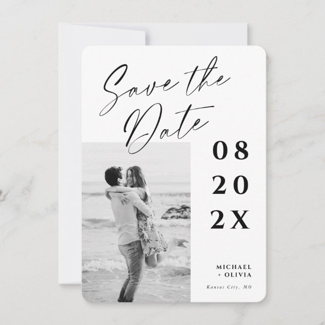 Save The Date Élégant script moderne photo mariage Enregistrer l (Devant)