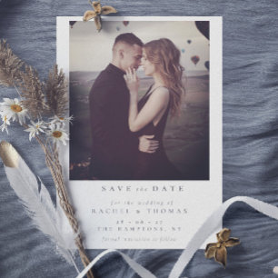 Save The Date Élégant script noir blanc Mariage photo