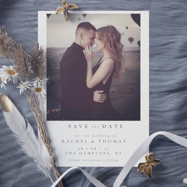 Save The Date Élégant script noir blanc Mariage photo (Créateur téléchargé)