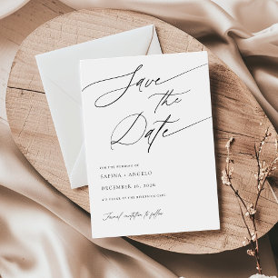 Save The Date Élégant Script noir et blanc Mariage classique