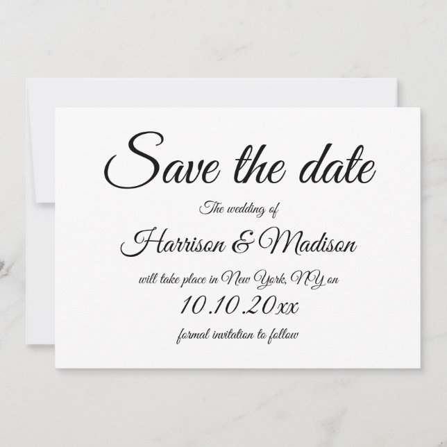 Save The Date Élégant script noir et blanc Mariage Enregistrer l (Devant)
