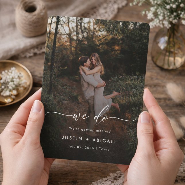 Save The Date Élégant Script Nous Nous Marions Rustique Bohème P (Créateur téléchargé)