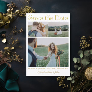 Save The Date élégant script or moderne 3 photo collage mariage
