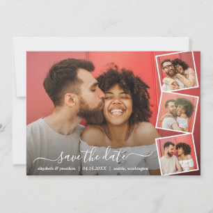 Save The Date Élégant Script Photo Collage 5 Photos Moderne
