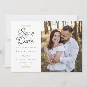Save The Date Élégant Script Photo Élégant Colombes Cœurs