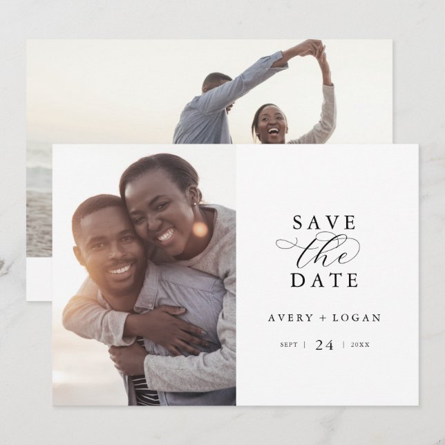 Save The Date Élégant Script Photo Enregistrer La Date (Devant / Derrière)