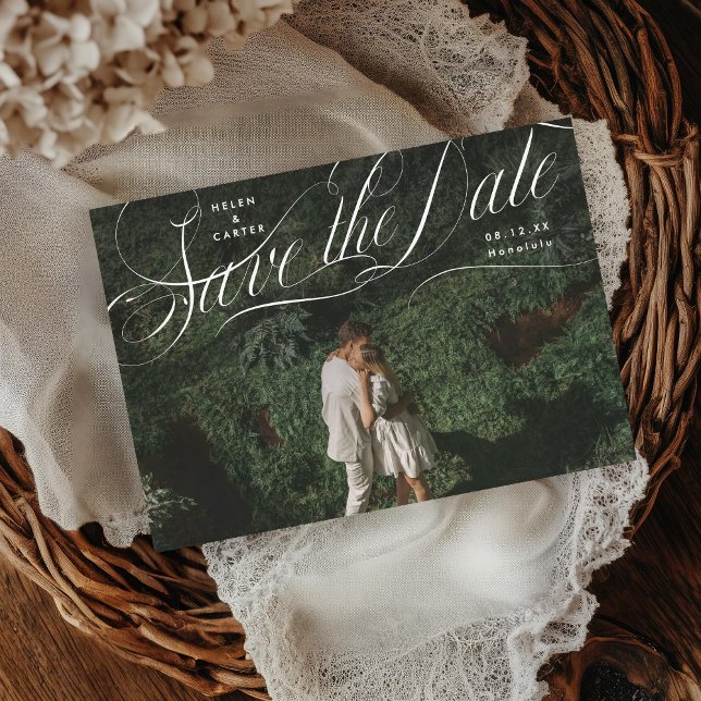Save The Date Élégant Script photo florissante (Créateur téléchargé)