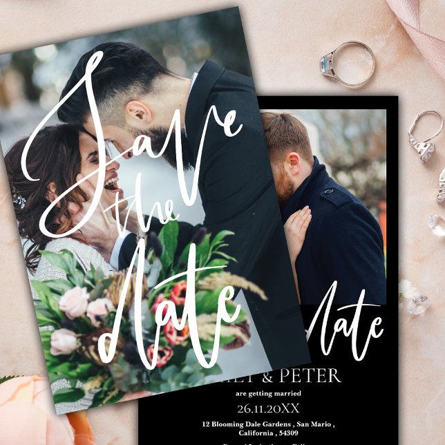 Save The Date Élégant script photo mariage Enregistrer la date I (Elegant Photo Script Wedding Save the Date Invitation)