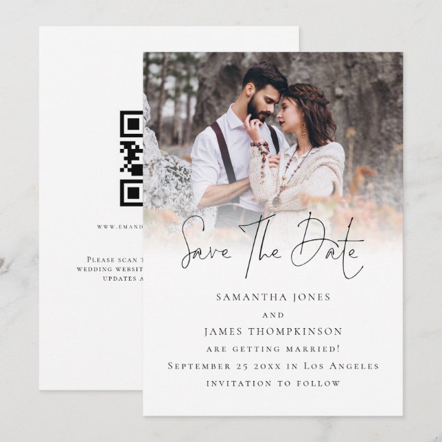 Save The Date Élégant script photo superposition Mariage de code (Devant / Derrière)