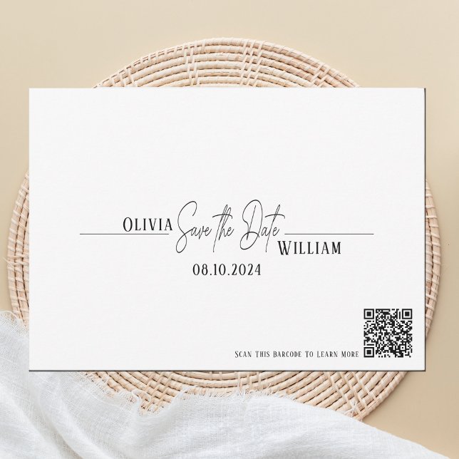 Save The Date Élégant Script QR Code Enregistrer La Date (Save The Date Wedding QR Code Announcement Card, Simple and elegant)