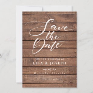 Save The Date Élégant Script Rustic Wood Mariage