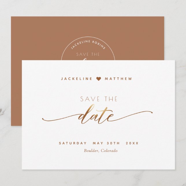 Save The Date Élégant Script, Terracotta, Simple Mariage (Devant / Derrière)