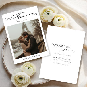 Save The Date Élégant Script Tour Eiffel Mariage photo romantiqu