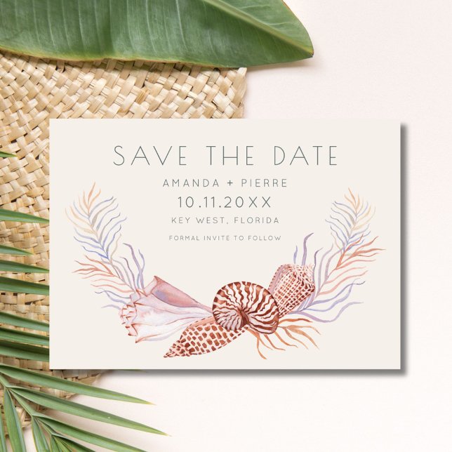 Save The Date Elegant Seashell Photo Beach Wedding Enregistrer l (Elegant Seashell Photo Beach Wedding Save the Date)