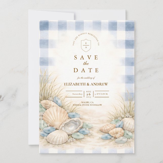 Save The Date Elegant Seaside Shell Wedding (Devant)