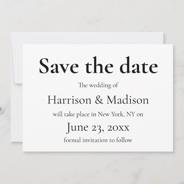 Save The Date Élégant serif noir & blanc Mariage Enregistrer la  (Devant)