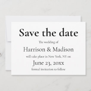 Save The Date Élégant serif noir & blanc Mariage Enregistrer la 