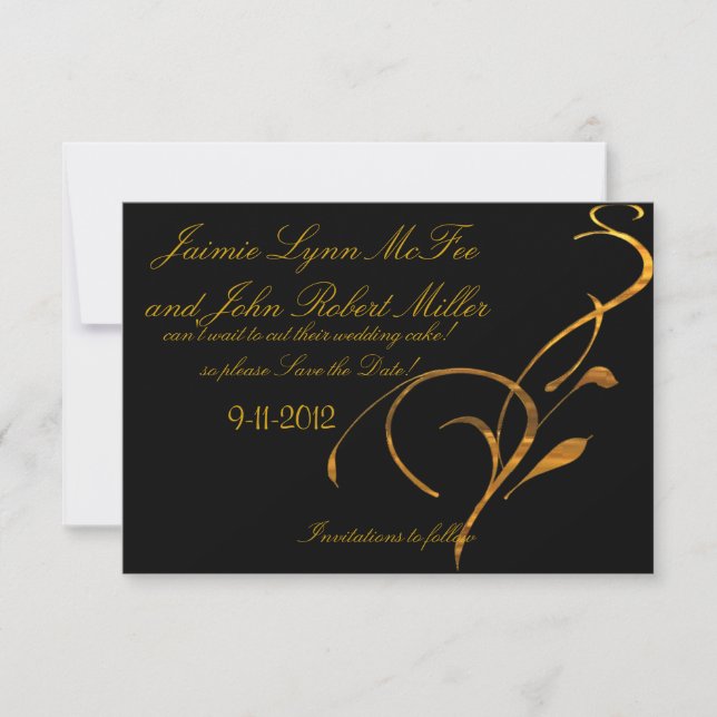Save The Date Élégant Simple Gold Black Scroll Enregistrer la vo (Devant)