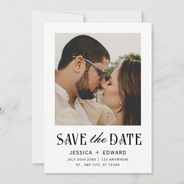 Save The Date Élégant Simple Moderne Minimal Script Photo Chic (Devant)