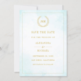 Save The Date Élégant simple Monogramme Mariage Turquoise