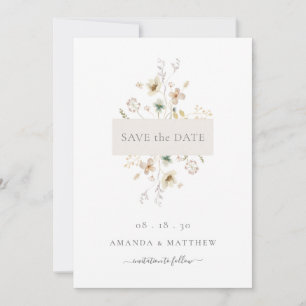 Save The Date Élégant Simple Vintage Fleurs de presse à l'aquare