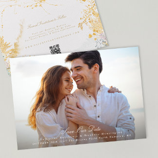 Save The Date élégant site mariage photo code QR or floraux