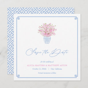 Save The Date Elégant Sky Blue Ballet Pink Ginger Jar Mariage