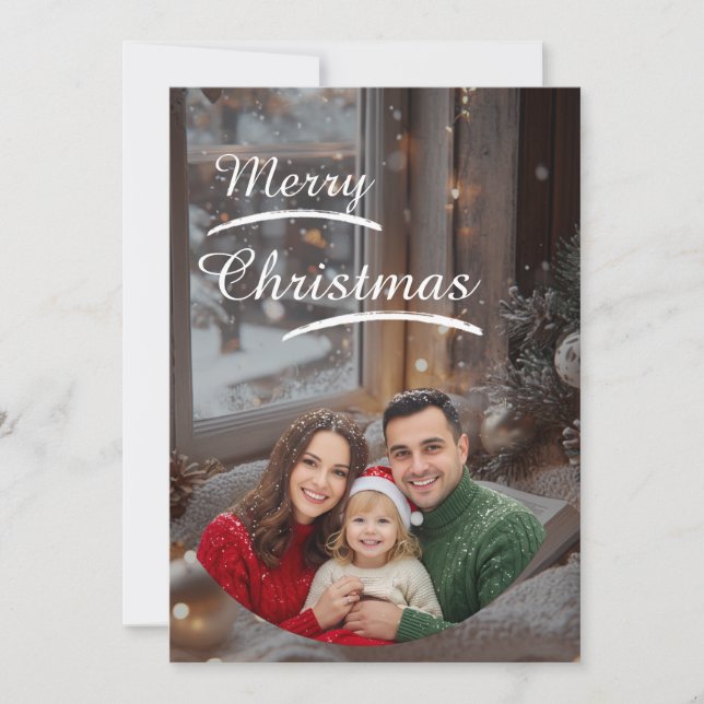 Save The Date ❄️Elegant Snowy Christmas Family Photo Card (Devant)